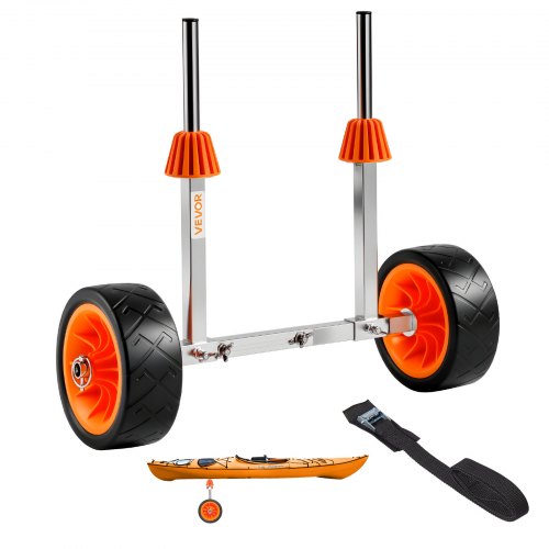 Kayak Cart, 250 lbs Load Capacity, Canoe Cart Dolly with 7.5-inch Solid Rubber Tires & Kickstand, Assembles & Disassembles Within Seconds, Paddle Board Trolley for Kayaks, Canoes, Paddleboards