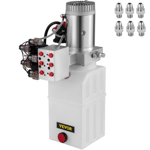 Hydraulic Pump, 6 Quart/1.5 Gal Double Acting Dump Trailer Pump DC 12V, 3200 PSI Max Relief Pressure, Electric Hydraulic Power Unit for Dump Trailer Car Lifting (with 6pcs SAE #6 Connectors)