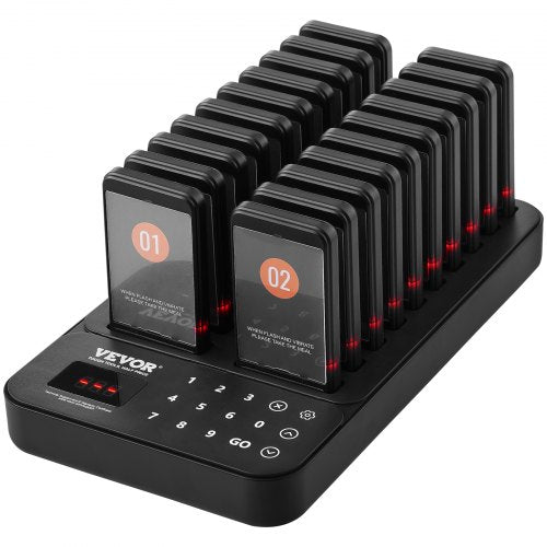 Restaurant Pager System, Wireless 400m Long Range Lineup Waiting Queue Signal, Guest Customer Calling Beepers with Vibration & Flashing, 20 Buzzers for Food Truck, Church, Nursery, Hospital