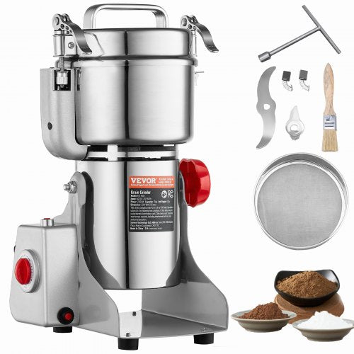 750g Electric Grain Mill Grinder, High Speed 2000W Commercial Spice Grinders, Stainless Steel Pulverizer Powder Machine, for Dry Grains Spices Cereals Coffee Corn Pepper, Swing Type