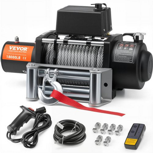 Electric Winch, 18,000 lb, 12V DC Truck Winch with ¦µ7/16 in x 85 ft Steel Cable Roller Fairlead Wireless & Wired Remote Control, IP55 Waterproof for Towing Off-Road SUV Jeep Truck Trailer Boat