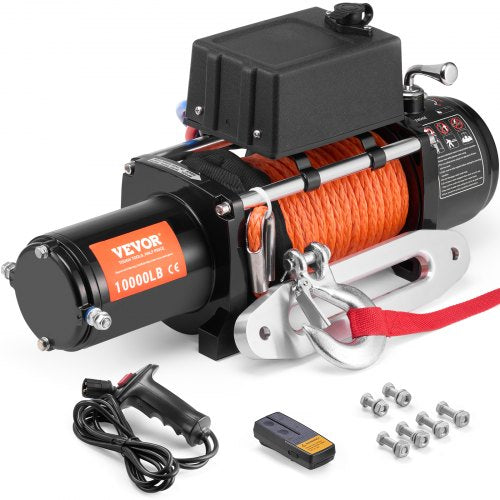 Electric Winch, 10,000 lb, 12V DC Truck Winch with ¦µ7/20 in x 65 ft Synthetic Rope Aluminum Fairlead Wireless & Wired Remote Control, IP55 Waterproof for Towing Off-Road SUV Jeep Trailer Boat