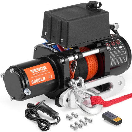 Electric Winch, 6000 lb, 12V DC Truck Winch with ¦µ1/4 in x 55 ft Synthetic Rope Aluminum Fairlead Wireless & Wired Remote Control, IP55 Waterproof for Towing Off-Road SUV Truck Jeep Trailer Boat