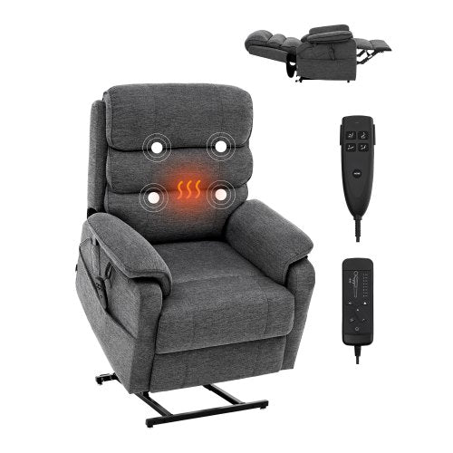 Power Lift Recliner Chair, Lift Chair with Heat and Massage for Elderly, Dual Motor Recliner Chair with 2 Anti-Fall Ropes, Infinite Position Adjustment Electric Recliner (Medium, Dark Gray)