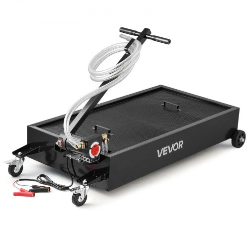 Low Profile Oil Drain Pan, 20 Gallon Oil Drain Pan with Pump, Oil Change Pan with 180W Electric Pump, 8.2ft Hose & Folding Handle, Rolling Oil Drain Cart for Trucks, Buses, RVs