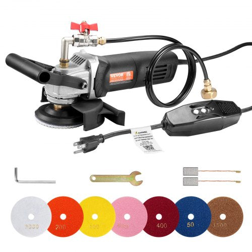 Wet Polisher 800W, 4' Concrete Grinder with 6 Variable Speed and 7 Polishing Kits, Wet Grinder Machine for Marble, Granite, Stone, Rock, Tile, Equipped with a GFCI Switch, (1000 - 4000 RPM)