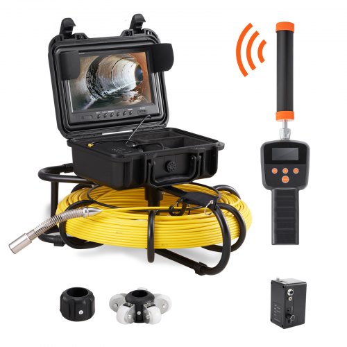 Sewer Camera with 512Hz Locator,300 ft/91.5 m, 9' Pipeline Inspection Camera with DVR Function, IP68 Camera with 12 Adjustable LEDs, A 16 GB SD Card for Sewer Line, Home, Duct Drain Pipe Plumbin