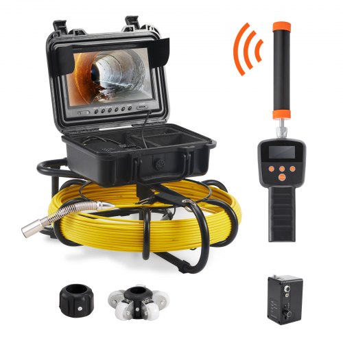 VEVOR Sewer Camera with 512Hz Locator, 165 ft/50 m, 9 Pipeline Inspection Camera with DVR Function, IP68 Camera with 12 Adjustable LEDs, A 16 GB SD Card for Sewer Line, Home, Duct Drain Pipe Plumbing