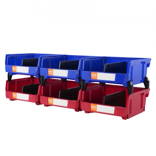 Plastic Storage Bin, (11-Inch x 11-Inch x 5-Inch), Hanging Stackable Storage Organizer Bin, Blue/Red, 6-Pack, Heavy Duty Stacking Containers for Closet, Kitchen, Office, or Pantry Organization