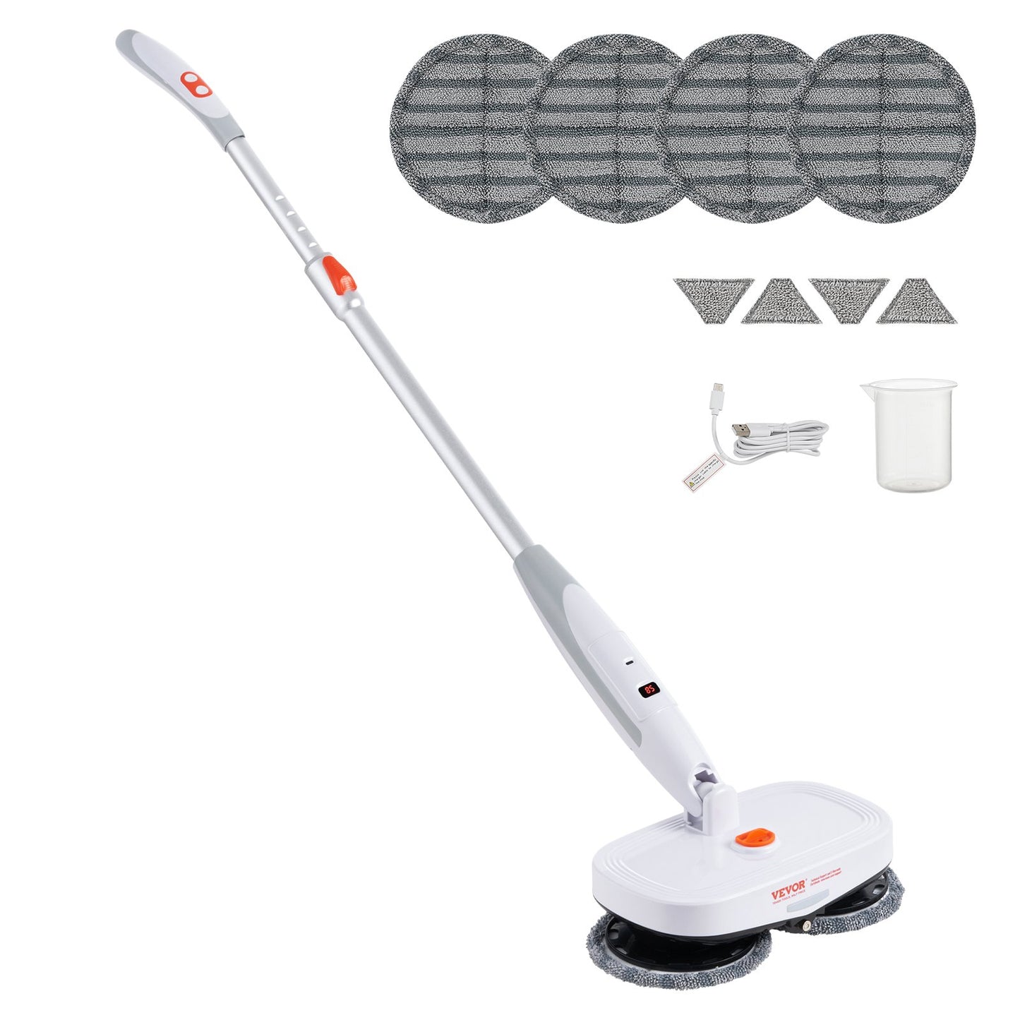 VEVOR Cordless Electric Mop, Electric Spin Mop with Water Tank, up to 40 mins Battery, LED Headlight, Dual Mop Heads, 4 Microfiber Pads & 4 Trapezoid Microfiber Pads, for Hardwood/Tile Floor Cleaning