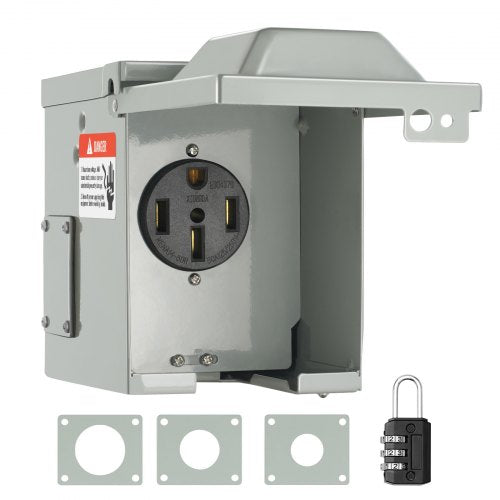 VEVOR 50 Amp RV Power Outlet Box, 125/250 Volt, Enclosed Lockable Outdoor RV Receptacle Box, NEMA 14-50R Weatherproof Electrical Panel, for RV Camper Trailer Motorhome Tested to UL Standards