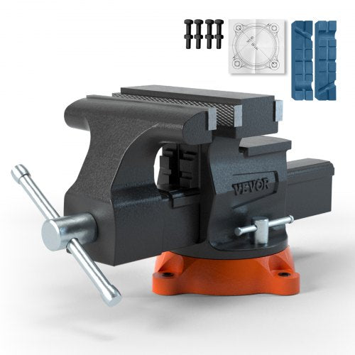 Bench Vise, 6.5' Jaw Width 6.5' Forward &9.3' Reverse Opening, 360-Degree Swivel Locking Base Multipurpose Workbench with Anvil, Heavy Duty Ductile Iron with Bolts & Nuts, for Drilling, Pipe Cut