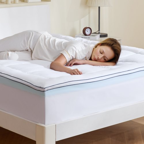 Mattress Topper, Queen Size, 4 in Thickness, Memory Foam, Fiber Fill, Detachable & Washable, Ergonomically Designed for Pressure Relief, Comfortable Cooling & Breathable, Ideal for Hot Sleepers