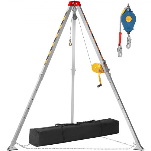 Confined Space Tripod Kit, Confined Space Tripod 7' Legs Bracket and 98' Cable, Confined Space Rescue Tripod 32.8' Fall Protection, 1200 lbs Winch, Storage Bag