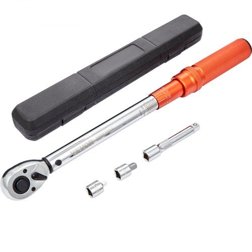 Torque Wrench, 10-150ft.lb/14-204n.m 1/2-inch Drive Click Torque Wrench, Dual-Direction Adjustable Torque Wrench Set, Mechanical Dual Range Scales Torque Wrench Kit with Adapters Extension Rod