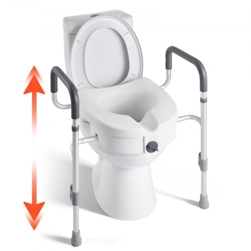 Raised Toilet Seat with Arms, 350 lbs Capacity, 5-Inch Lift Height & Adjustable Width, Widened Commode Elevated Toilet Seat Riser with Handles for Seniors, Elderly, Handicap, Disabled, Adults