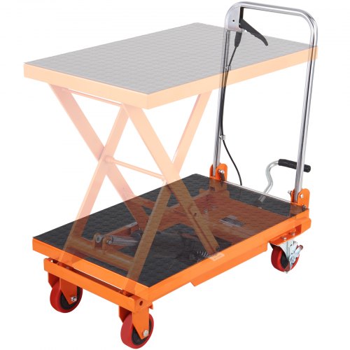 Hydraulic Lift Table Cart, 330lbs Capacity 28.5' Lifting Height, Manual Single Scissor Lift Table with 4 Wheels and Non-slip Pad, Hydraulic Scissor Cart for Material Handling and Transportation