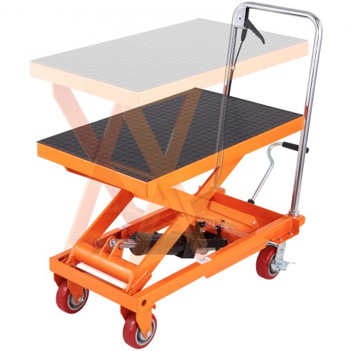 Hydraulic Lift Table Cart, 1100lbs Capacity 35.4' Lifting Height, Manual Single Scissor Lift Table with 4 Wheels and Non-slip Pad, Hydraulic Scissor Cart for Material Handling and Transportation