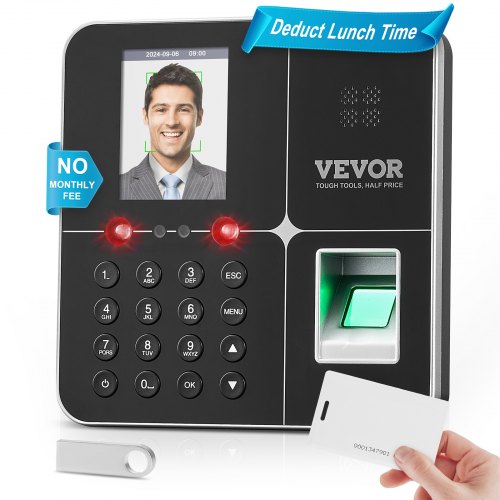 Time Clocks for Employees Small Business with Face, Fingerprint, RFID and PIN Punching in One, Biometric Time Clock with 5 RFID Cards & USB Drive, Automatic Punch In/Out, No Monthly Fees