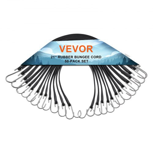 50 Piece Flat Bungee Cord, 19.8 mm Heavy Duty Bungee Straps with Steel S-Hooks, 21' Elastic Bungee Rope for Cargo, Tarps, Trucks and Tent, Black