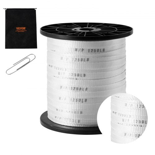 Polyester Pull Tape, 1/2' x 528' Mule Tape Flat Rope, 1250 lbf Tensile Capacity, Printed Webbing Cable Pulling Tape for Packaging, Gardening, Commercial Electrical, Conduit Work, White