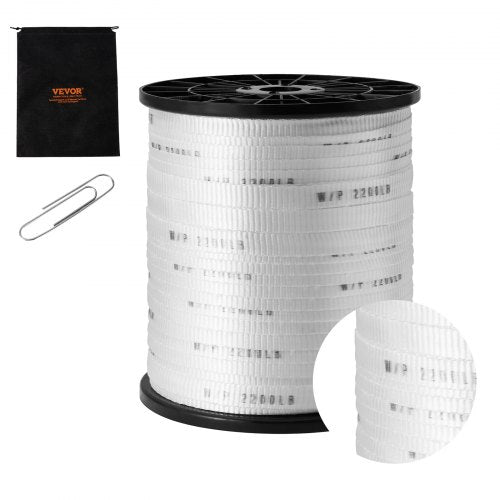 Polyester Pull Tape, 5/8' x 630' Mule Tape Flat Rope, 2200 lbf Tensile Capacity, Printed Webbing Cable Pulling Tape for Packaging, Gardening, Commercial Electrical, Conduit Work, Whit