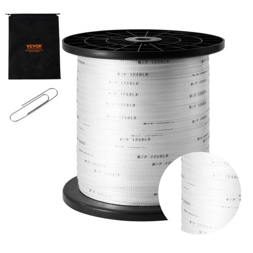 Polyester Pull Tape, 1/2' x 1053' Mule Tape Flat Rope, 1250 lbf Tensile Capacity, Printed Webbing Cable Pulling Tape for Packaging, Gardening, Commercial Electrical, Conduit Work, White