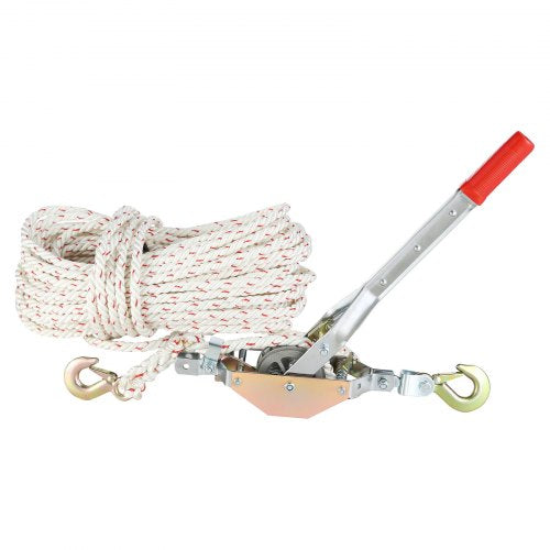 Rope Puller, 3/4 Ton (1,653 lbs) Pulling Capacity, with 100' of 0.6' dia. Rope, 2 Hook, Come Along Winch, Heavy Duty Ratchet Power Puller Tool for Moving Boats, Securing Items, Transporting Logs