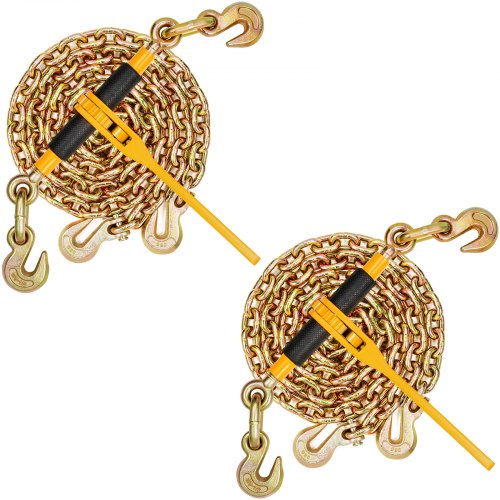 Chain and Binder Kit, 3/8'-1/2' Ratchet Load Binders 9200 lbs Working Load Limit, 3/8' x 10' G80 Chains with Grab Hooks, Ratchet Binders and Chains for Truck, Tie Down, Hauling, Towing, 2 Set