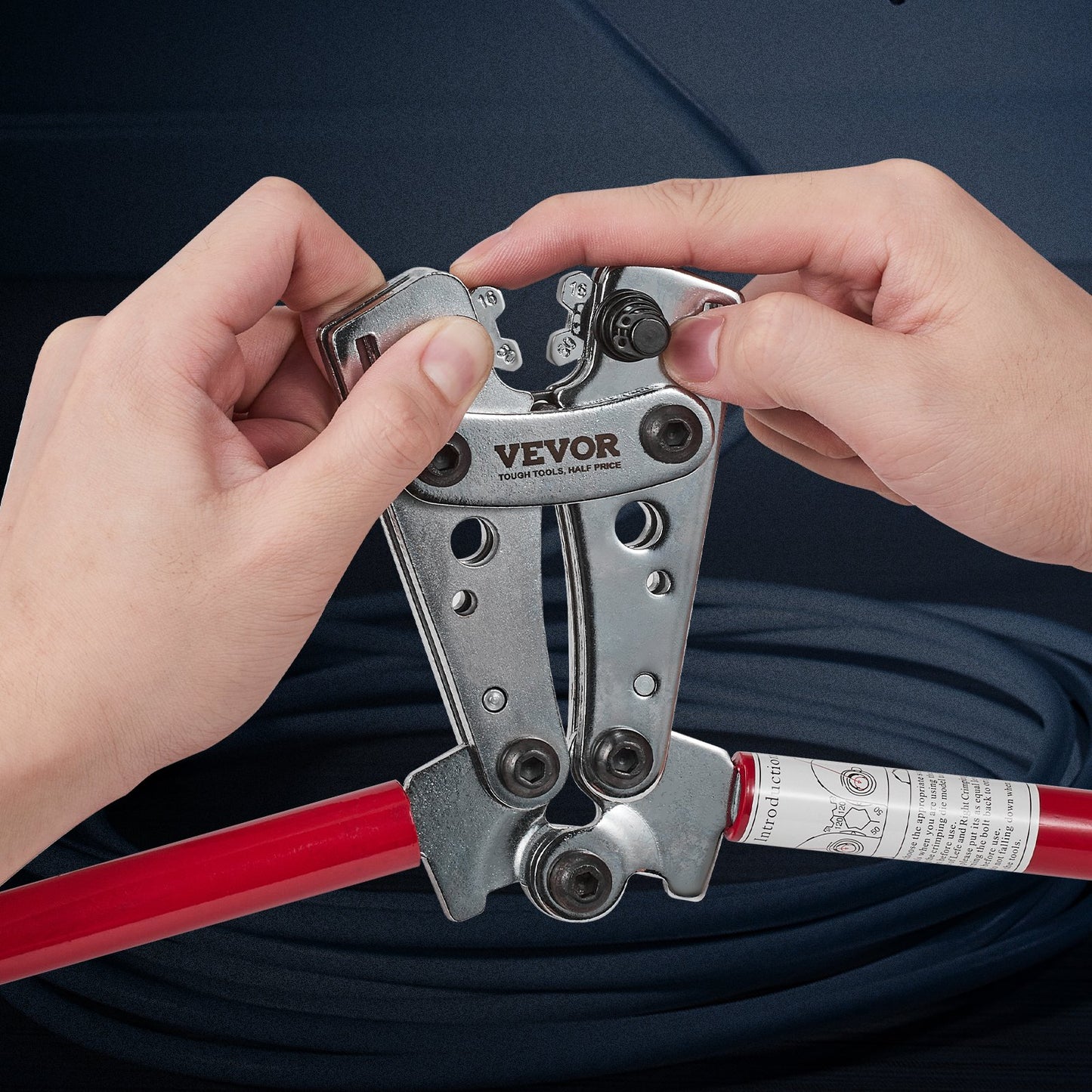 VEVOR Crimping Tool, AWG10-1/0 Copper And Aluminum Terminal Battery Lug Crimper, 6 Wire Sizes Crimping Die, with a Cutting Pliers, Gloves, 95pcs Copper Ring Connectors, and 100pcs Heat Shrink Tubes