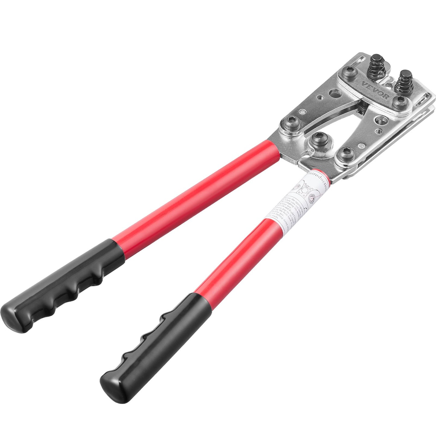 VEVOR Crimping Tool, AWG10-1/0 Copper And Aluminum Terminal Battery Lug Crimper, 6 Wire Sizes Crimping Die, with a Cutting Pliers, Gloves, 95pcs Copper Ring Connectors, and 100pcs Heat Shrink Tubes