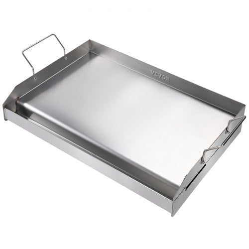 Stove Top Griddle, 23.5'x16' Pre-Seasoned Stainless Steel Griddle, Rectangular Double Burner Griddle Pan, Non-Stick Family Pan Cookware with Handles and Oil Groove, for BBQ, Gas Grills, Silver