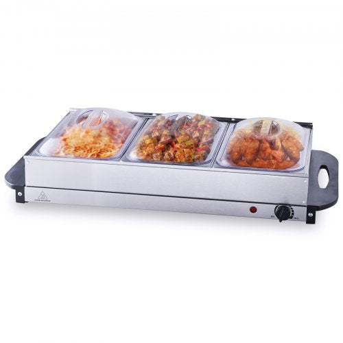 Electric Buffet Server & Food Warmer, 25.6' x 15' Portable Stainless Steel Chafing Dish Set with Temp Control & Oven-Safe Pan, Perfect for Catering, Parties, Events, Entertaining, Silver, ETL