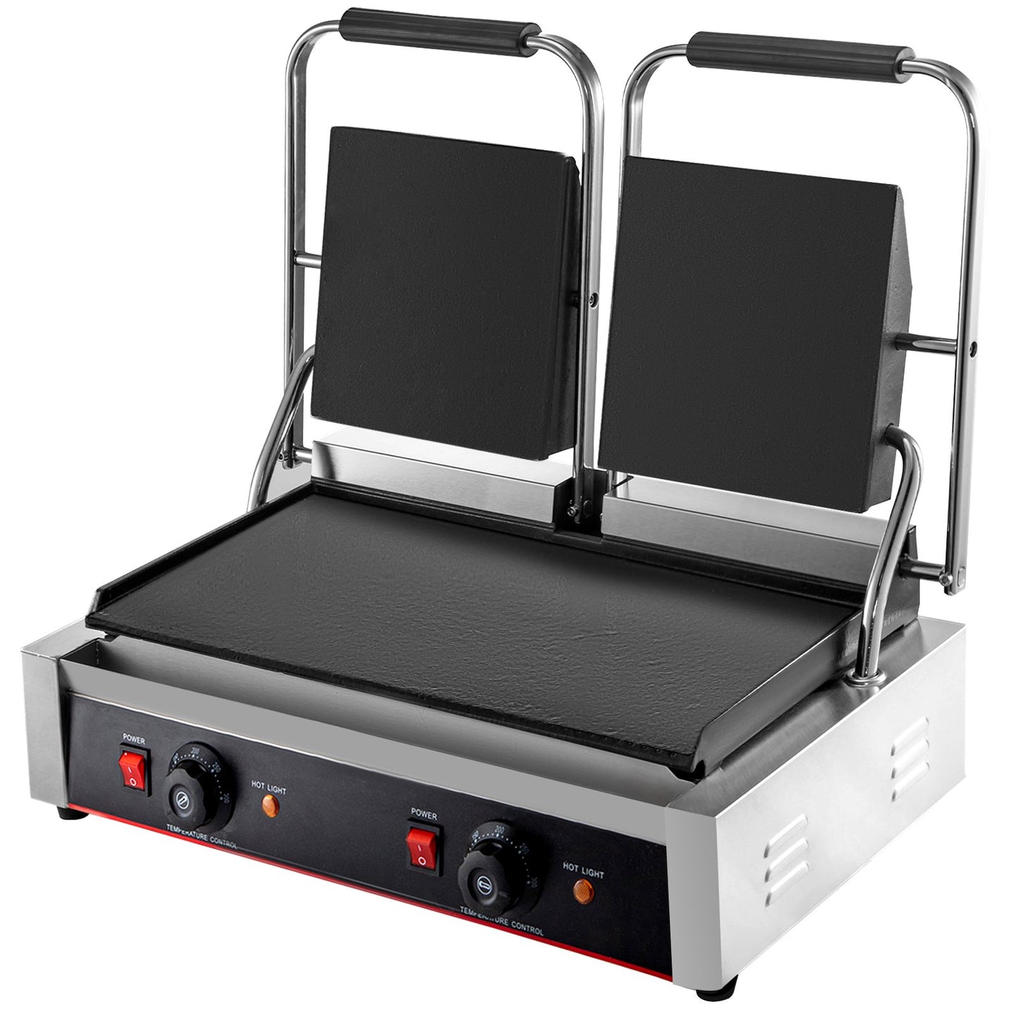 VEVOR Commercial Sandwich Panini Press Grill, 2X1800W Double Flat Plates Electric Stainless Steel Sandwich Maker, Temperature Control 122¡ãF-572¡ãF Non Stick Surface for Hamburgers Steaks Bacons.