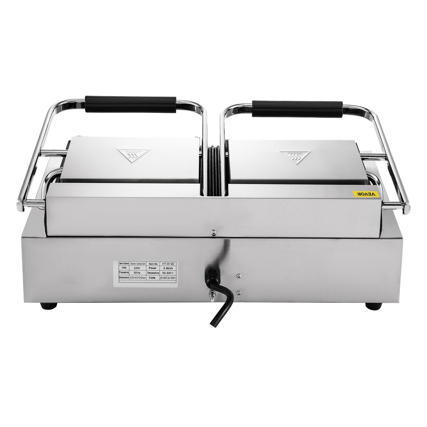 VEVOR Commercial Sandwich Panini Press Grill, 2X1800W Double Flat Plates Electric Stainless Steel Sandwich Maker, Temperature Control 122¡ãF-572¡ãF Non Stick Surface for Hamburgers Steaks Bacons.
