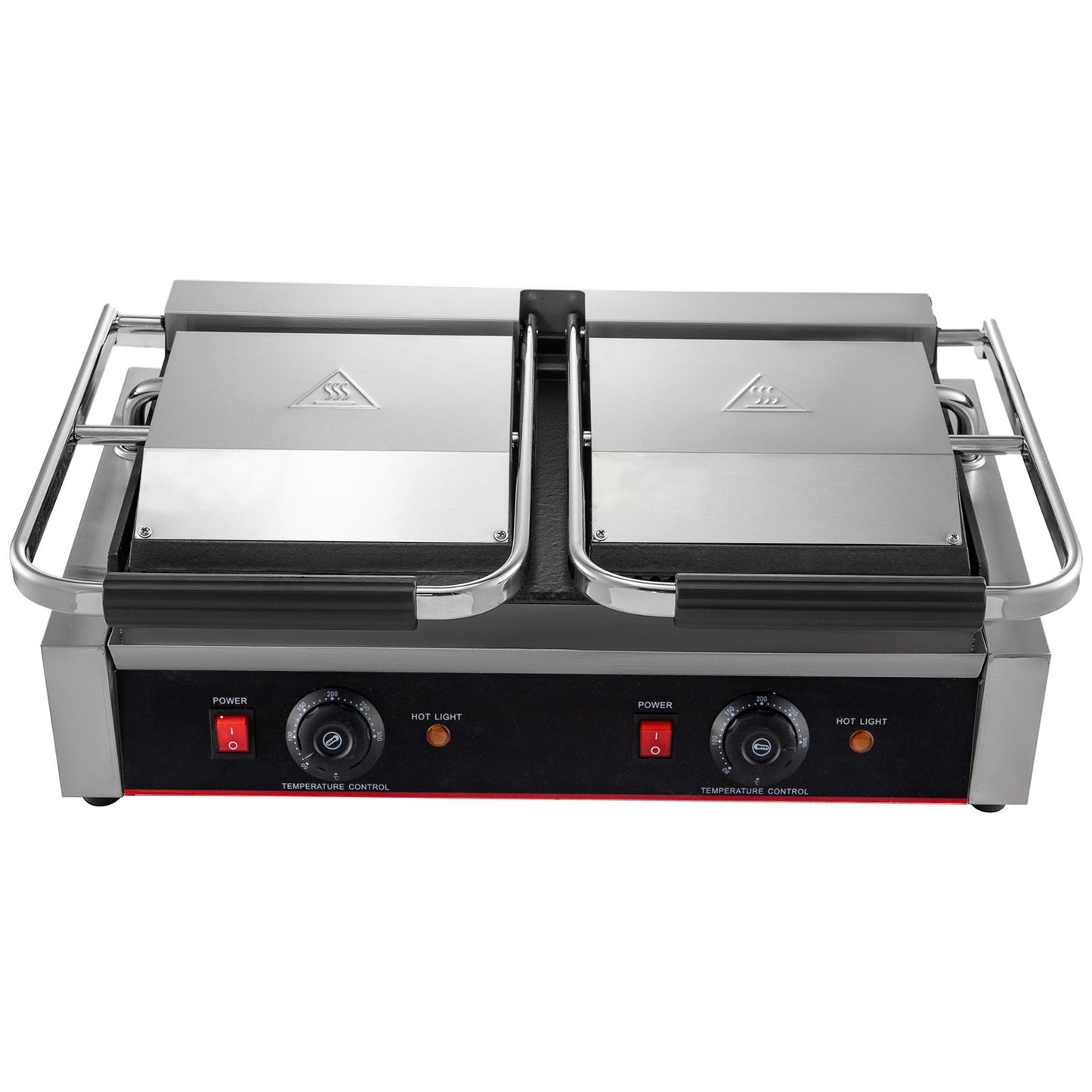 VEVOR Commercial Sandwich Panini Press Grill, 2X1800W Double Flat Plates Electric Stainless Steel Sandwich Maker, Temperature Control 122¡ãF-572¡ãF Non Stick Surface for Hamburgers Steaks Bacons.