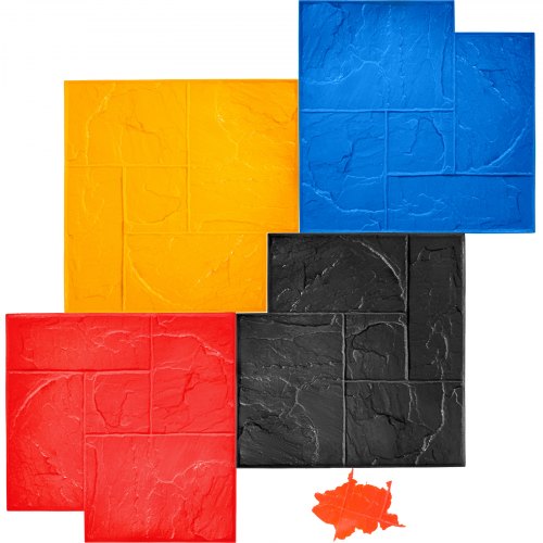 Concrete Texturing Skin, 24\'x24\' Concrete Stamps Mats Set, Polyurethane Concrete Stamping Mats, Slate Concrete Stamps, 4 PCS Realistic Concrete Texture Mat, Concrete Stamps for Walls/Floors