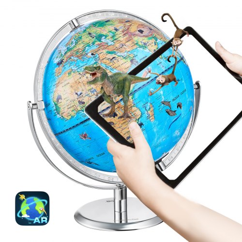 VEVOR Educational Globe for Kids, 10 in/254 mm, Interactive AR World Globe with AR Golden Globe APP LED Night Lighting 720¡ã Rotation, STEM Toy Gifts for Kids Compatible with Android or iOS Devices