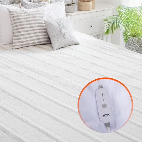 Heated Mattress Pad, 60 x 80 in, Queen Electric Bed Warmer with 1-5 Heat Settings Control, 10-Hour Auto Shut Off, Machine-Wash Breathable Coral Fleece Heating Electric Mattress Sheets, White