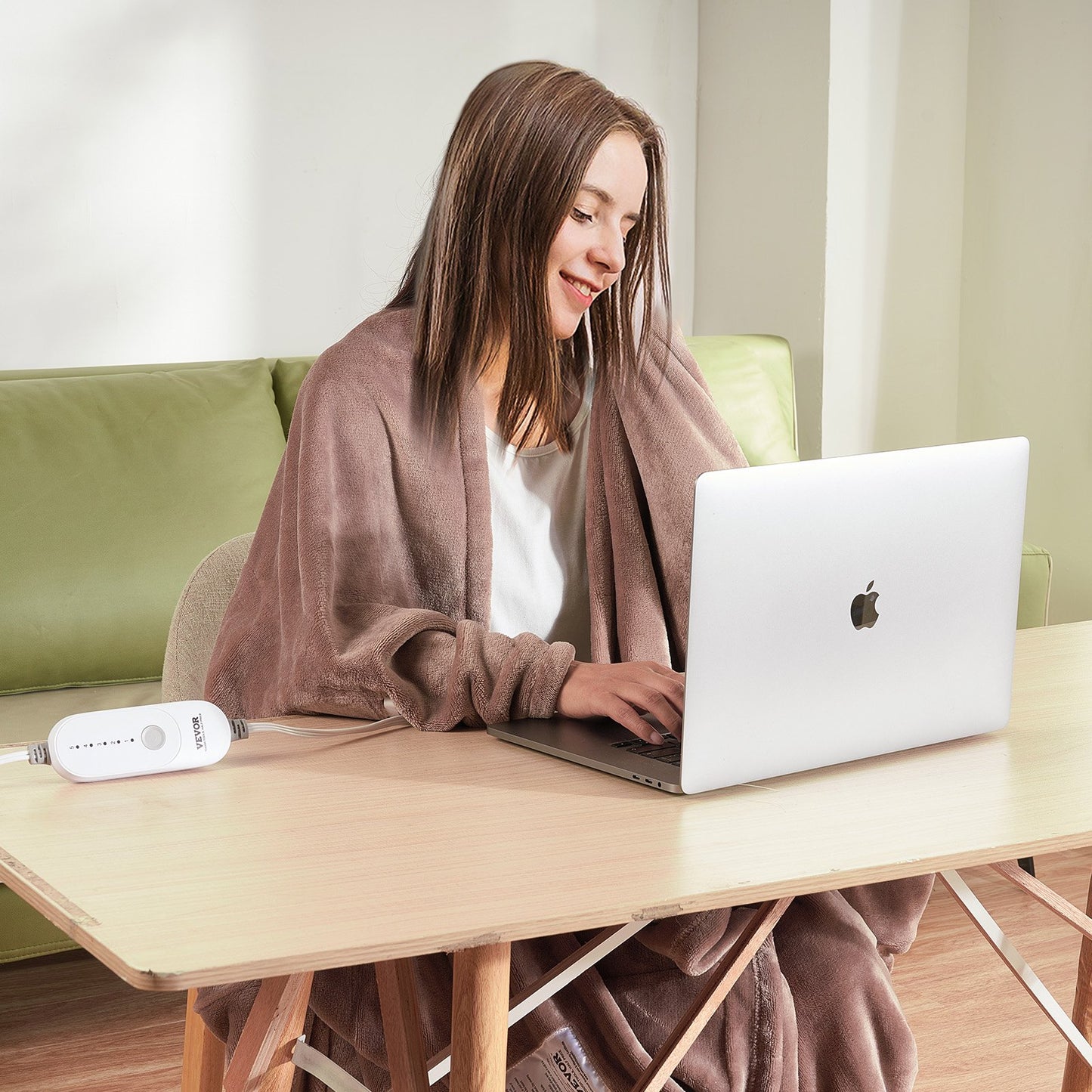 VEVOR Heated Blanket Electric Throw, 100 x 90 King Size, Soft Flannel Heating Blanket with 10 Hours Timer Auto-off & 5 Heating Levels, Dual Control, Machine Washable, ETL & FCC Certification (Beige)