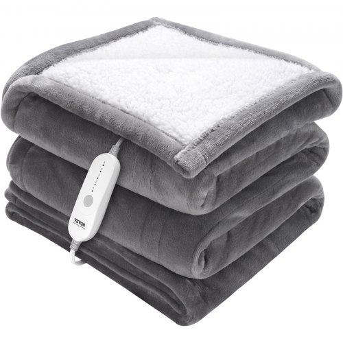 VEVOR Heated Blanket Electric Throw, 50 x 60 Twin Size, Soft Flannel & Sherpa Heating Blanket with 3 Hours Timer Auto-off, 5 Heating Levels for Sofa, Machine Washable, ETL & FCC Certification (Grey)