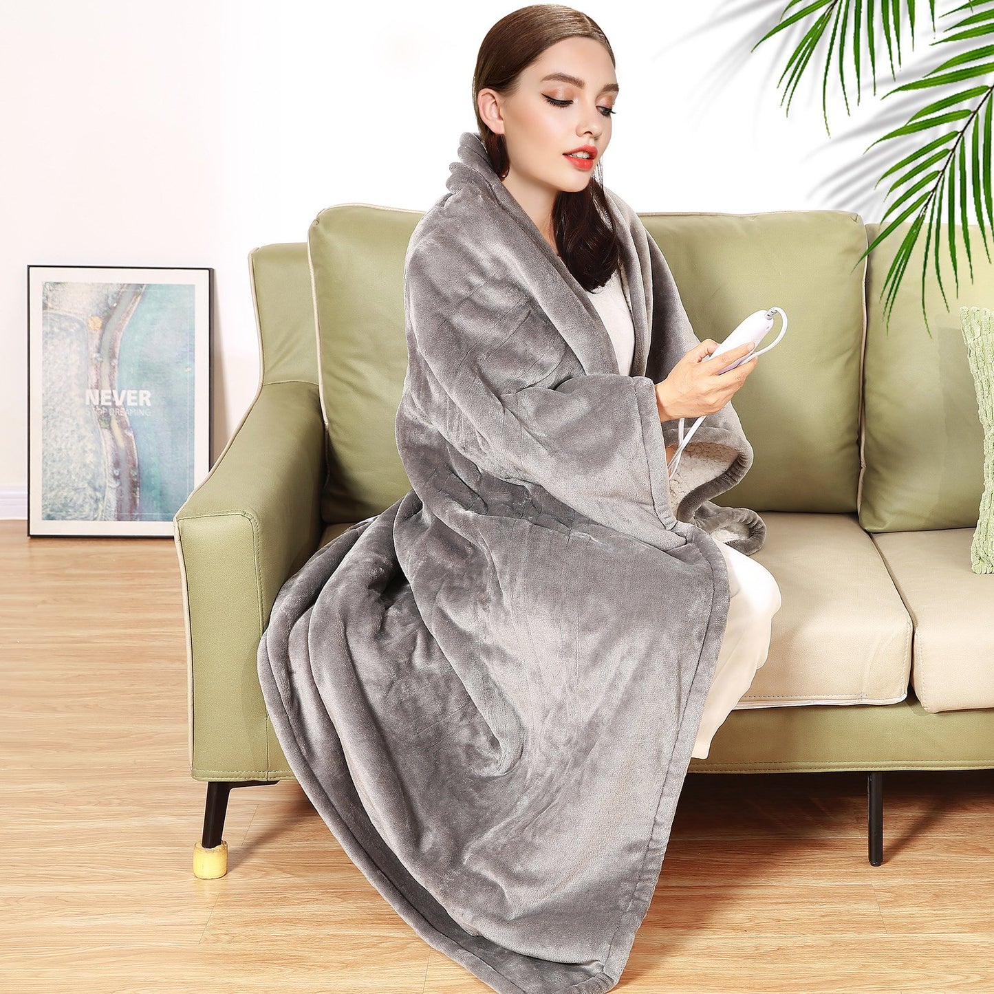 VEVOR Heated Blanket Electric Throw, 50 x 60 Twin Size, Soft Flannel & Sherpa Heating Blanket with 3 Hours Timer Auto-off, 5 Heating Levels for Sofa, Machine Washable, ETL & FCC Certification (Grey)