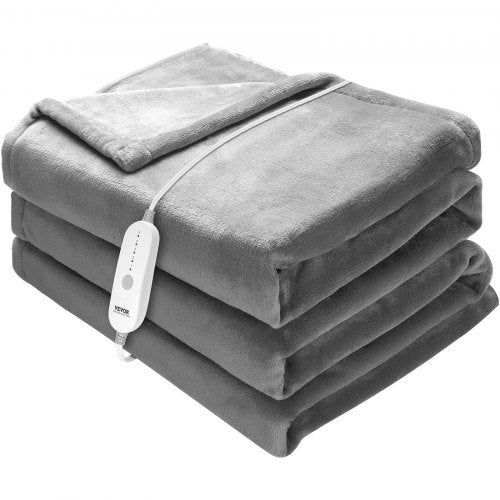 VEVOR Heated Blanket Electric Throw, 72 x 84 Full Size, Soft Flannel Heating Blanket with 10 Hours Timer Auto-off & 5 Heating Levels for Couch Sofa, Machine Washable, ETL & FCC Certification (Grey)