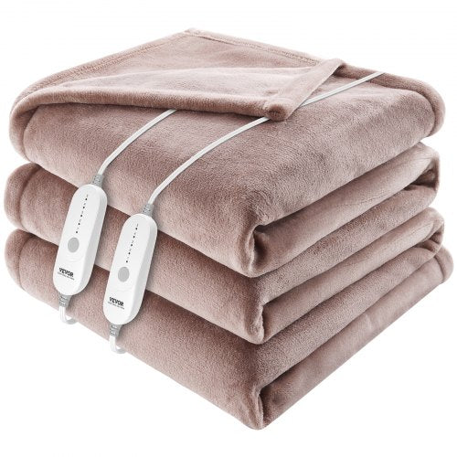 VEVOR Heated Blanket Electric Throw, 84 x 90 Queen Size, Soft Flannel Heating Blanket with 10 Hours Timer Auto-off & 5 Heating Levels, Dual Control, Machine Washable, ETL & FCC Certification (Beige)