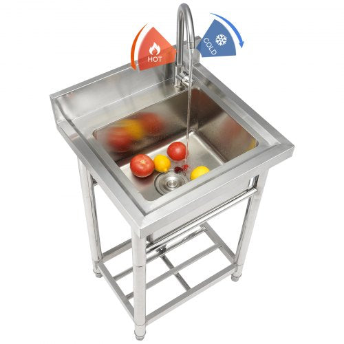 Stainless Steel Utility Sink, 1 Compartment Free Standing Small Sink Include Faucet & legs, 16 x 13 x 8.7 in Commercial Single Bowl Sinks for Garage, Restaurant, Kitchen, Laundry