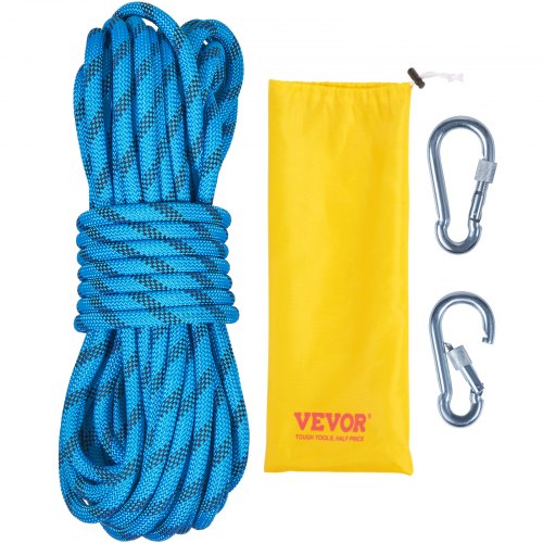 10.5 mm Static Climbing Rope, 9.7M(32ft) Outdoor Rock Climbing Rope 25KN Breaking Tension, Fiber Rope with Steel Snap Hooks for Escape, Rappelling, Fire Rescue, Blue