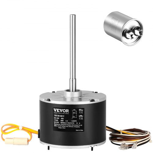 VEVOR Condenser Fan Motor 5KCP39EGS070S, 5KCP39EGY823S, 1/4 HP 208-230V, 1100RPM, OEM Standard Upgraded Replacement Condenser Motor Reversible Rotating, Explosion-proof CBB65 5¦_F/370V Capacitor