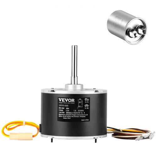 VEVOR Condenser Fan Motor K55HXJKL-2918, 51-23055-11, 1/5 HP 208-230V, 1075RPM, OEM Standard Upgraded Replacement Condenser Motor Reversible Rotating, Explosion-proof CBB65 5¦_F/370V Capacitor