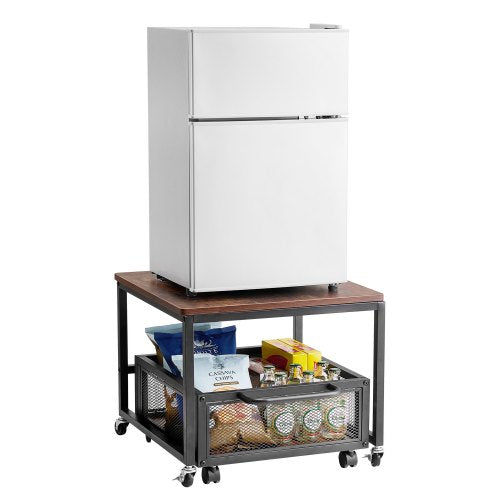 Mini Fridge Stand with Storage, 198 lbs Mini Fridge Table with Movable Storage Cart & Swivel Wheels, Beverage Refrigerator Stand for Coffee Bar, Mini Fridge Organizer for Home Dorm, Dark Brown