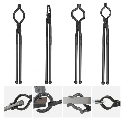 Blacksmith Tongs, 18¡± 4 PCS, V-Bit Bolt Tongs, Wolf Jaw Tongs, Z V-Bit Tongs and Gripping Tongs, Carbon Steel Forge Tongs with A3 Steel Rivets, for Beginner and Seasoned Blacksmiths, Bladesmiths